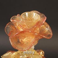 Pair of POMP Murano glass candle holders with rose gold and leaves vintage 1965