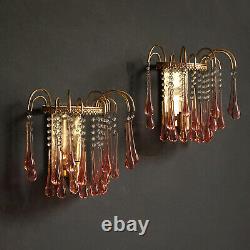 Pair of Vintage 1960's Pink Murano Glass Waterfall Sconces