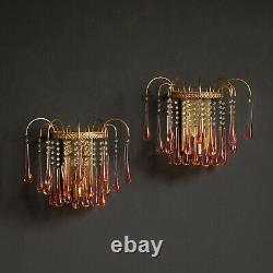 Pair of Vintage 1960's Pink Murano Glass Waterfall Sconces