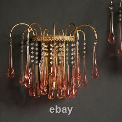 Pair of Vintage 1960's Pink Murano Glass Waterfall Sconces