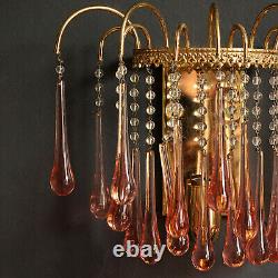 Pair of Vintage 1960's Pink Murano Glass Waterfall Sconces