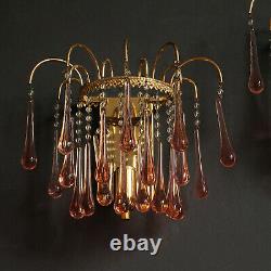 Pair of Vintage 1960's Pink Murano Glass Waterfall Sconces