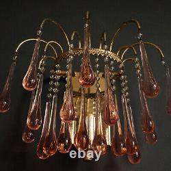 Pair of Vintage 1960's Pink Murano Glass Waterfall Sconces