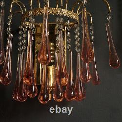 Pair of Vintage 1960's Pink Murano Glass Waterfall Sconces