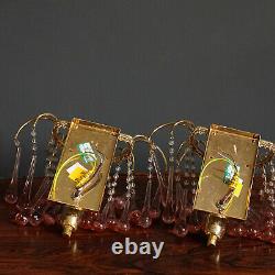 Pair of Vintage 1960's Pink Murano Glass Waterfall Sconces
