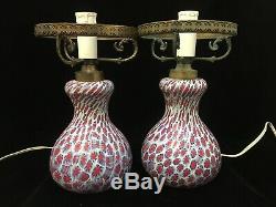 Pair of Vintage Fratelli Toso Murano Millefiori Italian Art Glass Lamp Bases