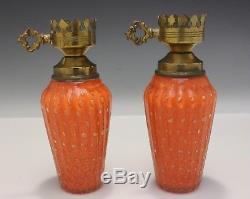 Pair of Vintage Mid-Century Murano Italian Art Glass Lamps Orange with Gold