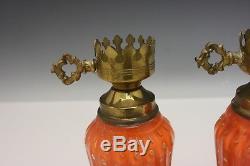 Pair of Vintage Mid-Century Murano Italian Art Glass Lamps Orange with Gold