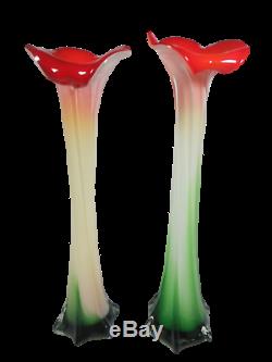Pair of Vintage Mid Century Murano Jack in the Pulpit Tulip Art Glass Vase 15