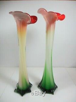 Pair of Vintage Mid Century Murano Jack in the Pulpit Tulip Art Glass Vase 15
