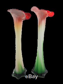 Pair of Vintage Mid Century Murano Jack in the Pulpit Tulip Art Glass Vase 15