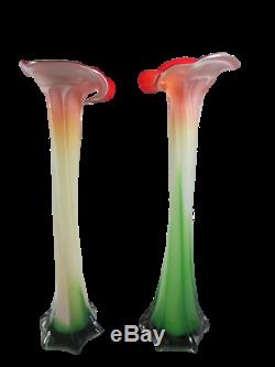 Pair of Vintage Mid Century Murano Jack in the Pulpit Tulip Art Glass Vase 15