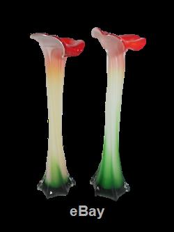 Pair of Vintage Mid Century Murano Jack in the Pulpit Tulip Art Glass Vase 15