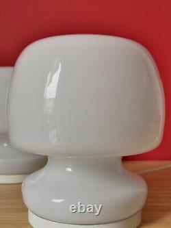 Pair of Vintage White MUSHROOM Table Lamps MURANO Art Glass 70s Italy Fungo