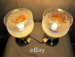 Pair of vintage Murano Mazzega Glass TABLE or BEDROOM LAMPS / LIGHTS. 1960-70's