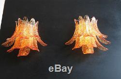 Pair of vintage Murano Six-Tier Felci wall sconce amber glasses