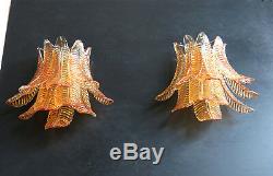 Pair of vintage Murano Six-Tier Felci wall sconce amber glasses