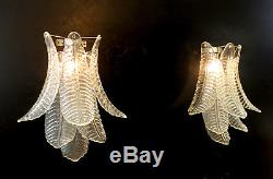 Pair of vintage Murano trasparent Felci Glass wall lights