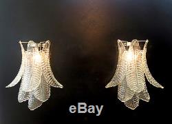 Pair of vintage Murano trasparent Felci Glass wall lights