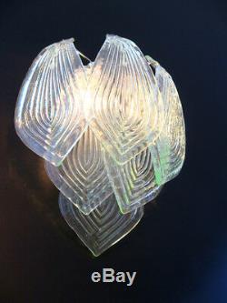 Pair of vintage Murano trasparent big glass leaves with green reflexes