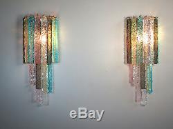 Pair of vintage Murano wall sconce 32 multicolor prism icicle