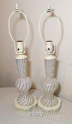 Pair vintage Italian Murano hand blown gold flake art glass electric table lamps