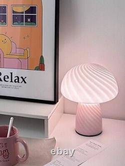 Pink Italian Vintage Murano Mushroom Glass Lamp Halloween Decor Bedside Light