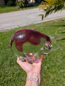 Pink Murano Glass Bull Vintage Art Glass Figurine