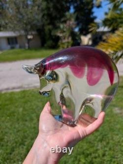 Pink Murano Glass Bull Vintage Art Glass Figurine