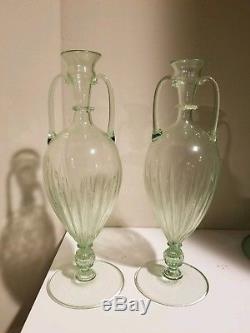 Published Vintage Murano Venini Zecchin Glass Green Soffiati Vases