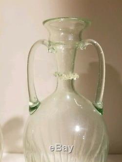 Published Vintage Murano Venini Zecchin Glass Green Soffiati Vases