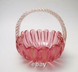 Quality Vintage Italian Murano Glass Pink Aventurine Basket Archimede Seguso