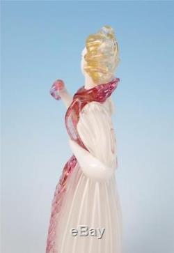 Quality Vintage Murano Woman Figurine Pink White Gold Italian Art Glass Figure