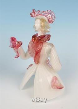 Quality Vintage Murano Woman Figurine Pink White Gold Italian Art Glass Figure