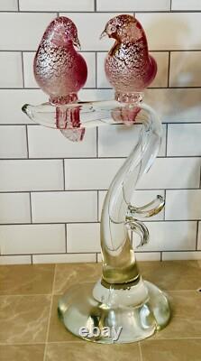 RARE 14.5 Vintage Murano Glass Pink Aventurine Birds In Love Barbini