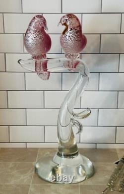 RARE 14.5 Vintage Murano Glass Pink Aventurine Birds In Love Barbini