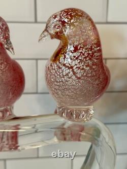 RARE 14.5 Vintage Murano Glass Pink Aventurine Birds In Love Barbini