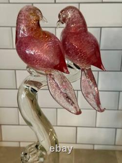 RARE 14.5 Vintage Murano Glass Pink Aventurine Birds In Love Barbini