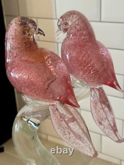RARE 14.5 Vintage Murano Glass Pink Aventurine Birds In Love Barbini