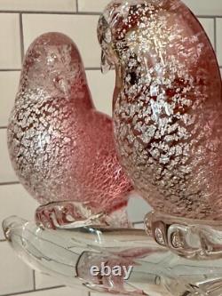 RARE 14.5 Vintage Murano Glass Pink Aventurine Birds In Love Barbini