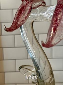 RARE 14.5 Vintage Murano Glass Pink Aventurine Birds In Love Barbini