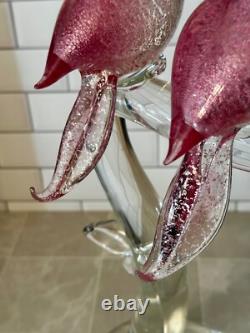 RARE 14.5 Vintage Murano Glass Pink Aventurine Birds In Love Barbini