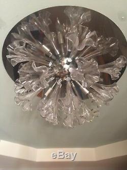 RARE 24 Vintage Murano Glass Chrome Flower Flush Mount Sputnik Chandelier XL