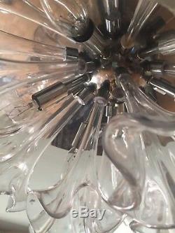 RARE 24 Vintage Murano Glass Chrome Flower Flush Mount Sputnik Chandelier XL