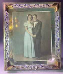 RARE Antique Vintage Murano Glass Rod Blue Twist Mirror Picture Frame 13.5 11