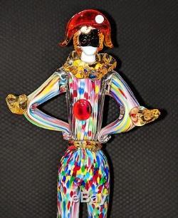 RARE Large Vintage Venetian Murano Art Glass Harlequin Jester Clown Figurine