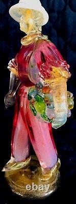 RARE VINTAGE, MURANO ART GLASS MALE & FEMALE With FRUIT BASKETS SCULPTURES, 10 1/2