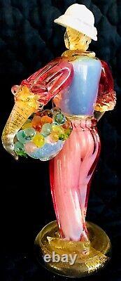 RARE VINTAGE, MURANO ART GLASS MALE & FEMALE With FRUIT BASKETS SCULPTURES, 10 1/2