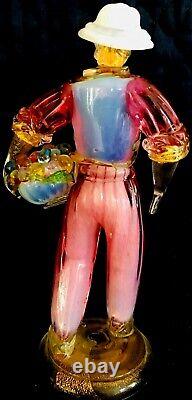 RARE VINTAGE, MURANO ART GLASS MALE & FEMALE With FRUIT BASKETS SCULPTURES, 10 1/2