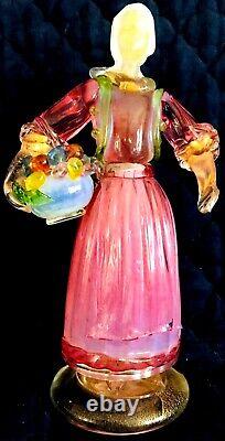 RARE VINTAGE, MURANO ART GLASS MALE & FEMALE With FRUIT BASKETS SCULPTURES, 10 1/2